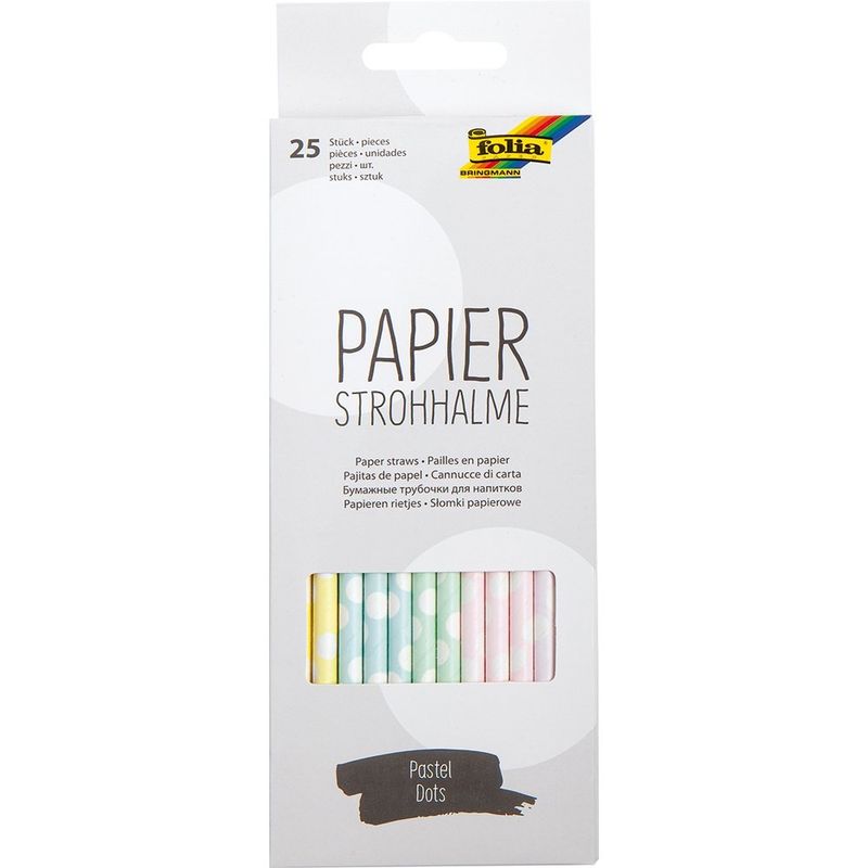 Papirsugerør: Folia Papirsugerør 25 stk  Prikker Pastell