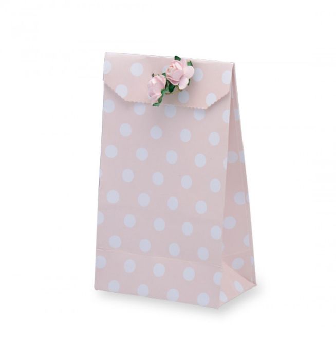 Hovedbilde Rosa Polka Dots Papirpose 10 stk.