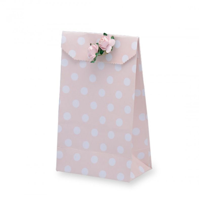 Rosa Polka Dots Papirpose 10 stk.