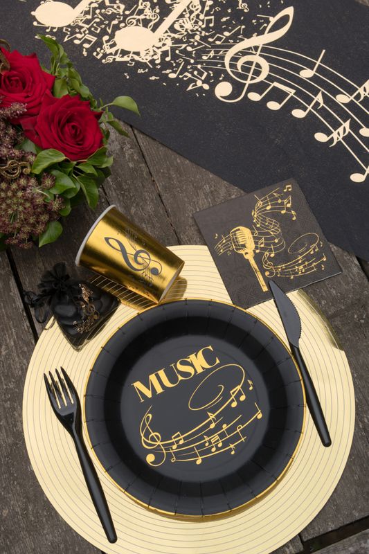 Pappkopper musikktema sort/gull – 8 stk