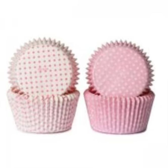 Hovedbilde Mini Muffinsformer Rosa/Hvite Miniprikker 100 stk