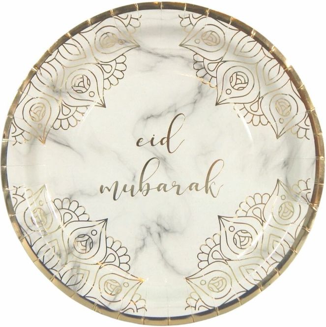 Hovedbilde Eid Mubarak Tallerkener i Papp Marble & Gold