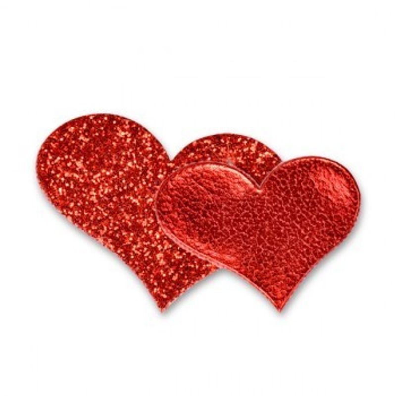 Doble Glitter Hjerte Rød 12 stk